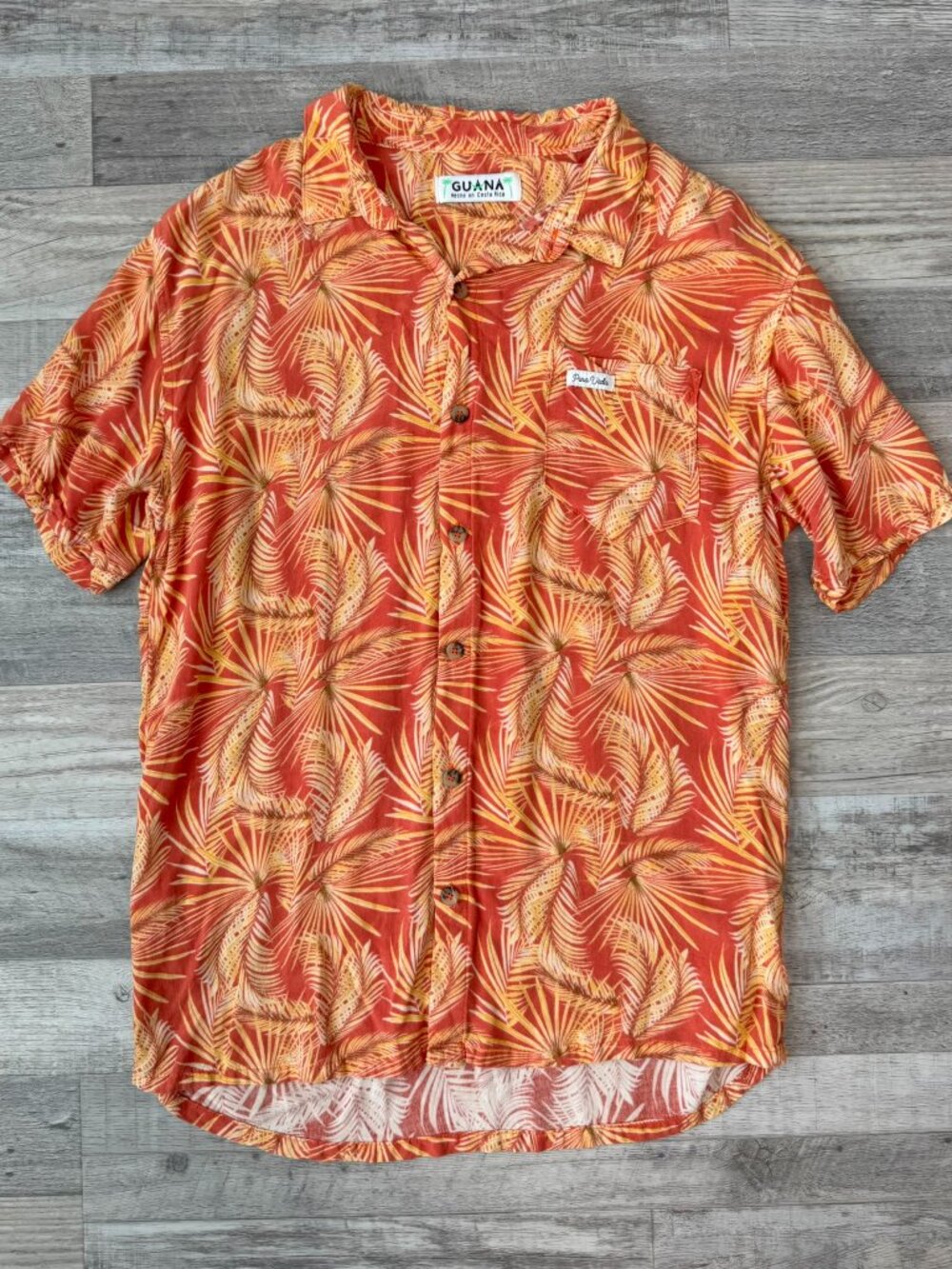 Pura Vida Guana Orange Tropical Men's Short Sleeve Button Down Shirt H39